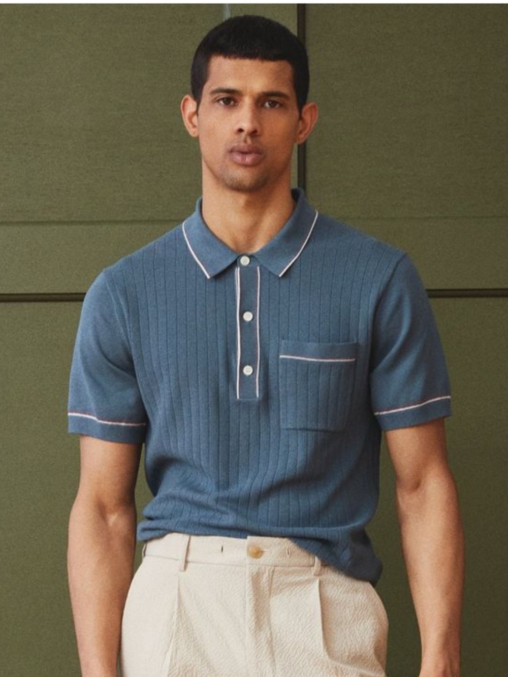 Todd Snyder Italian Cotton Silk Tipped Riviera Sweater Polo in Blue Spruce